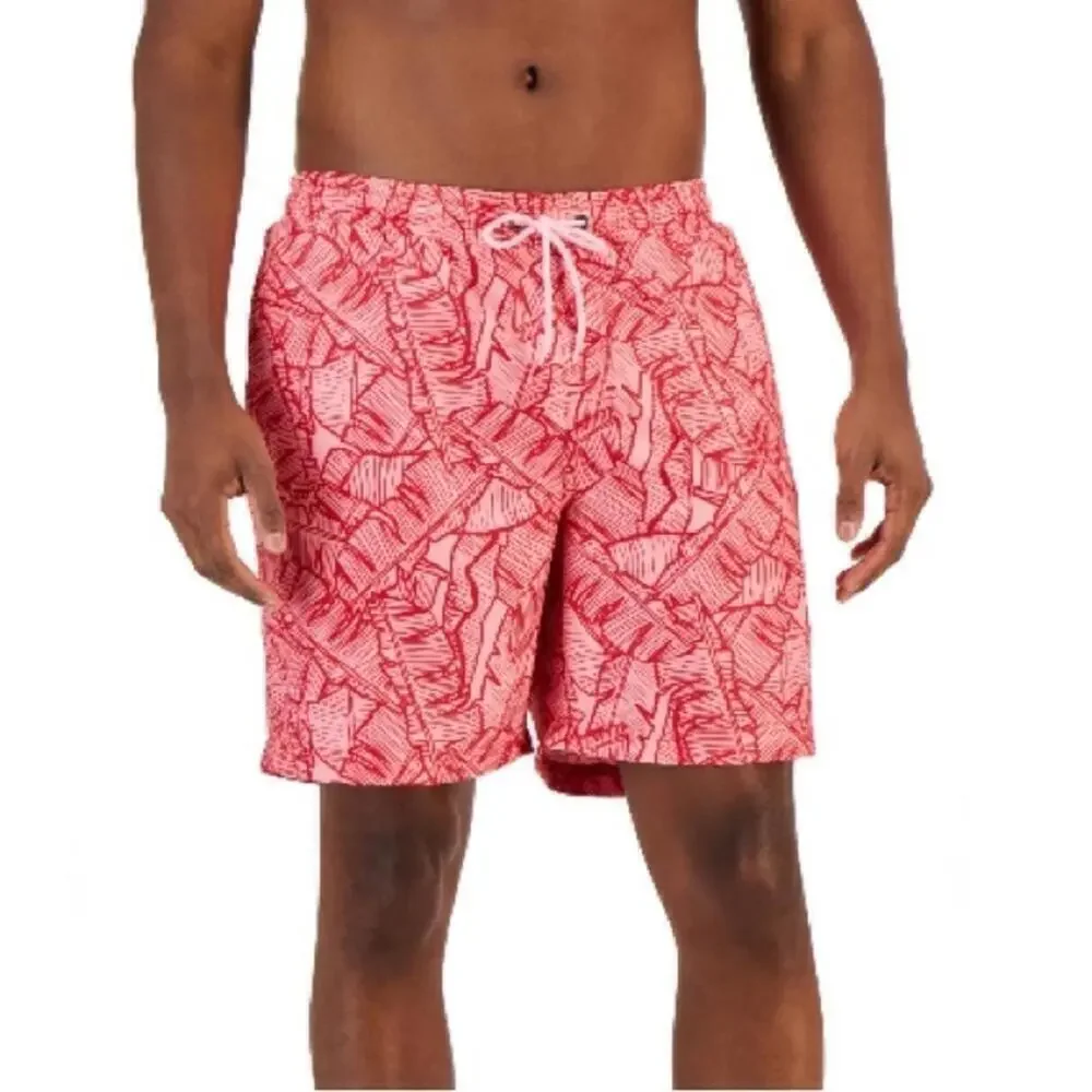 CLUB ROOM Mens Printed Polyester Swim Trunks Tropical Swim Trunks,